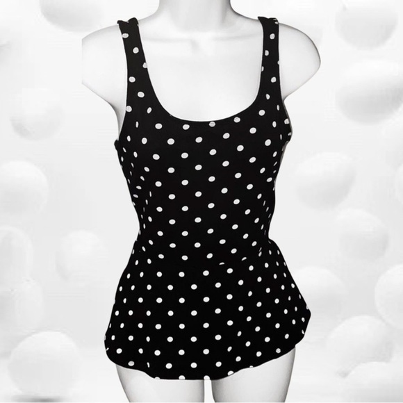 Express Black Top Women Small White Polkadots Fit & Flare Zipper Back Tank - Picture 1 of 5